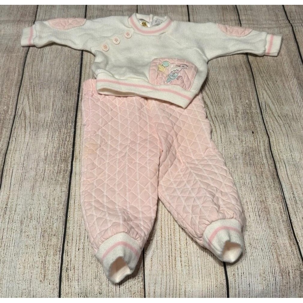 Vintage SEARS 2 piece Pink White Sweater Pants 18 months TbA2 Please READ